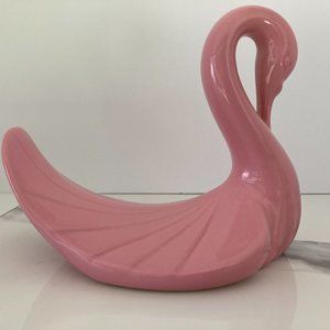 1980s Ceramic Swan Pink Towel Washcloth Holder - Lovely Glossy Ceramic Pink Swan